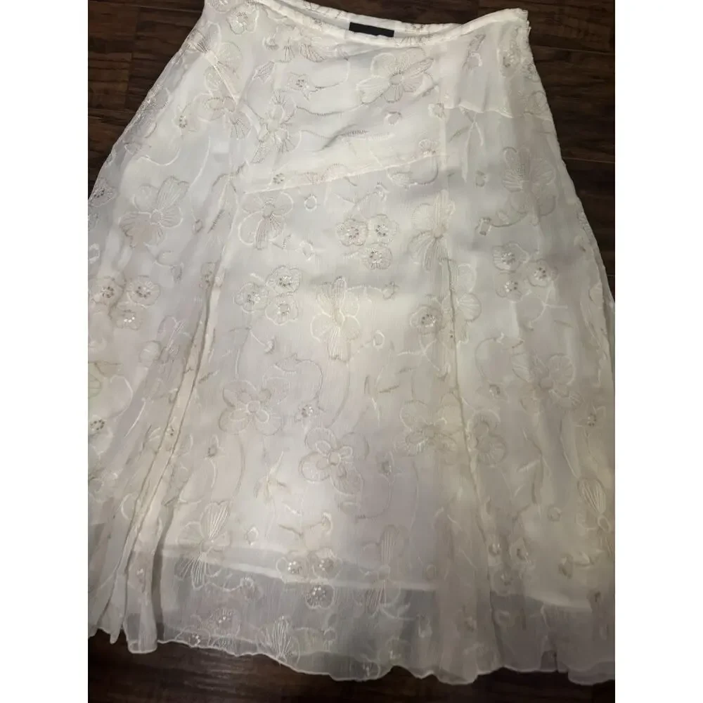 Multiples Womens White Skirt Lace Boho Lined A Line Floral Sz:8